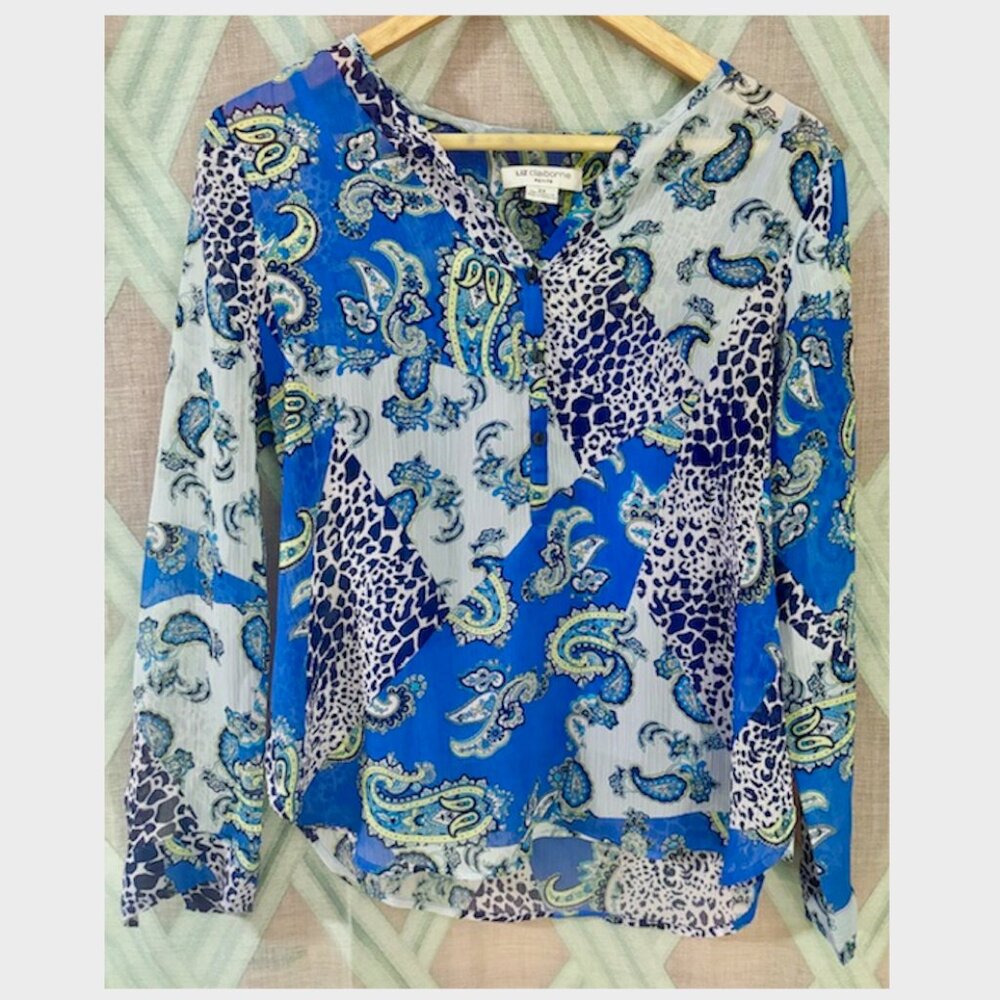 Liz Claiborne Blue and Green Animal Print and Paisley Top with Slip Tank